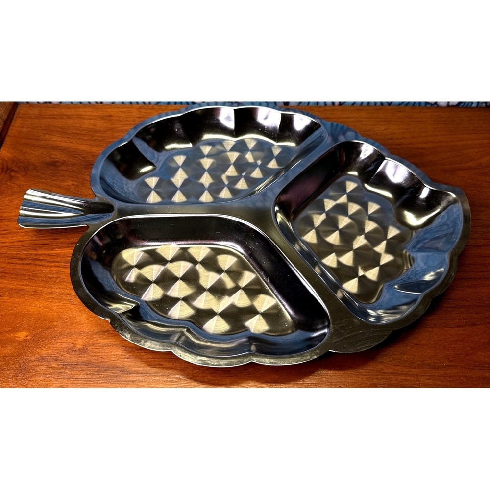 Vintage Prestige 3 Part Serving Tray Leaf Shaped MCM Mid Century 10x14